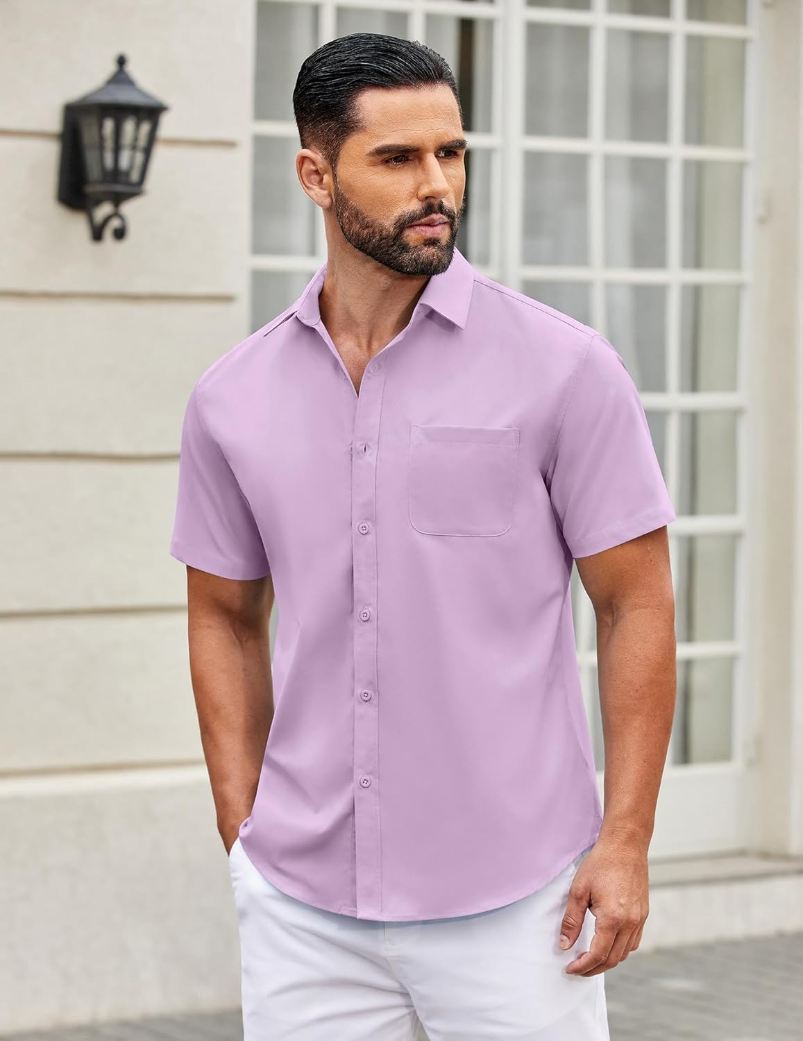 Mens Short Sleeve Casual Button Down Shirts Summer Untucked Dress Shirts - Picture 36 of 154