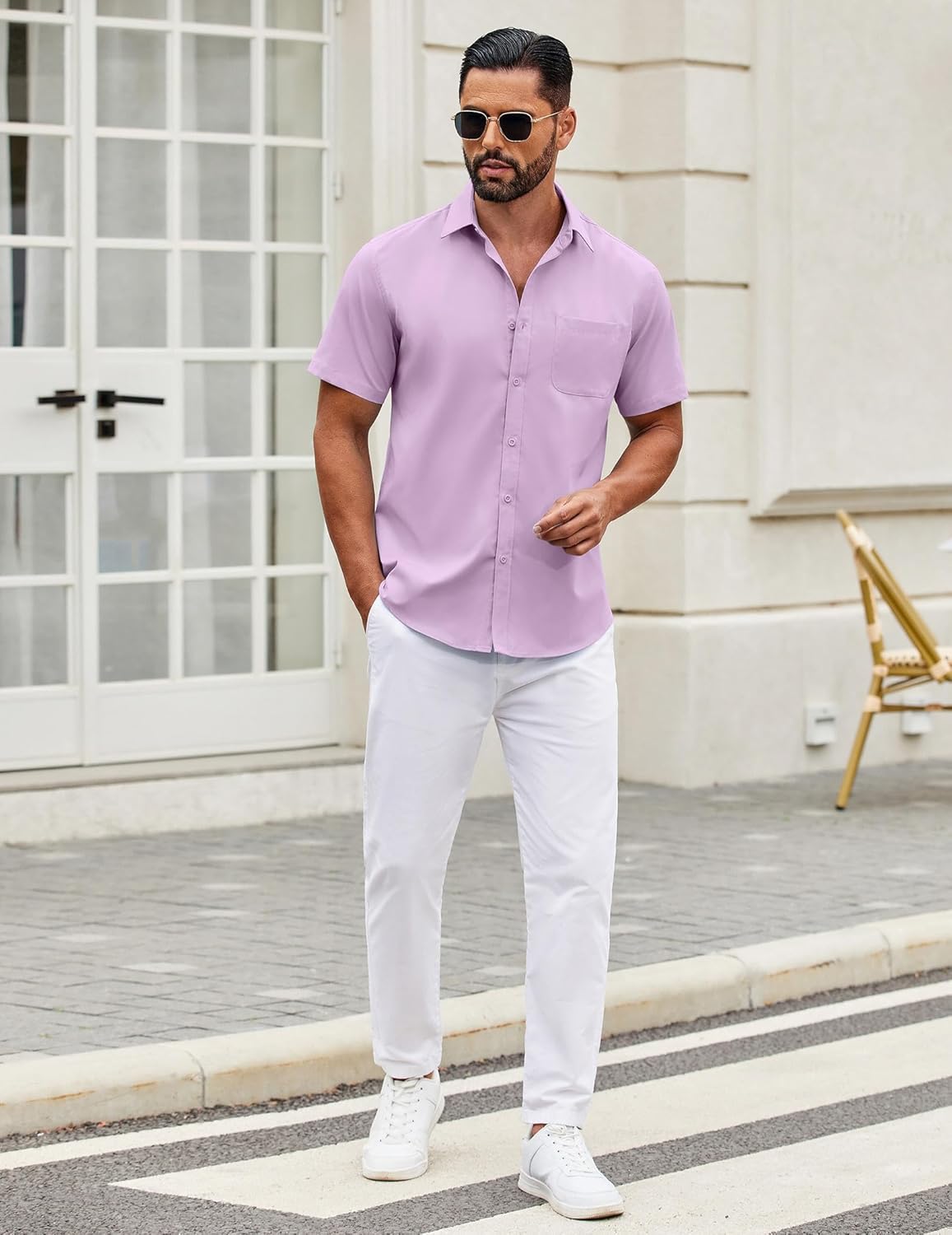 Mens Short Sleeve Casual Button Down Shirts Summer Untucked Dress Shirts - Picture 37 of 154