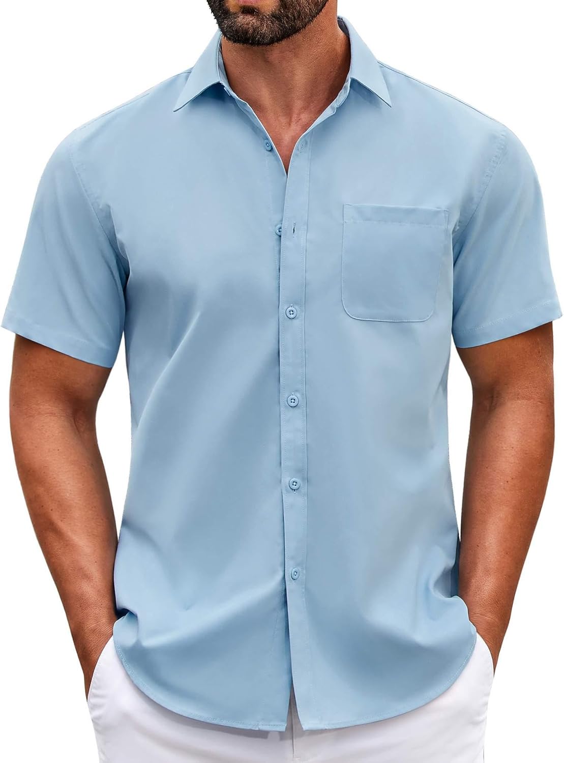 Mens Short Sleeve Casual Button Down Shirts Summer Untucked Dress Shirts - Picture 39 of 154