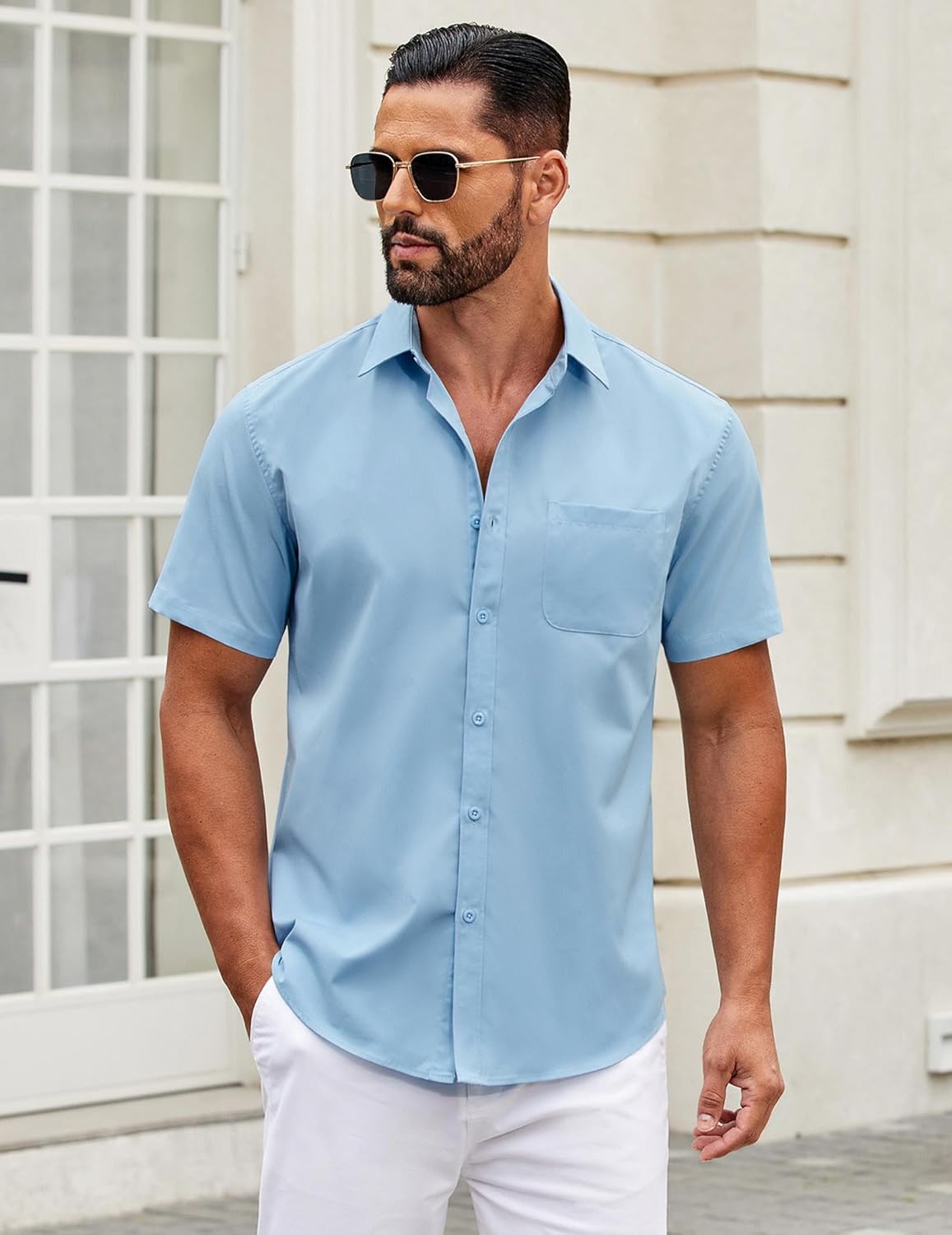 Mens Short Sleeve Casual Button Down Shirts Summer Untucked Dress Shirts - Picture 40 of 154
