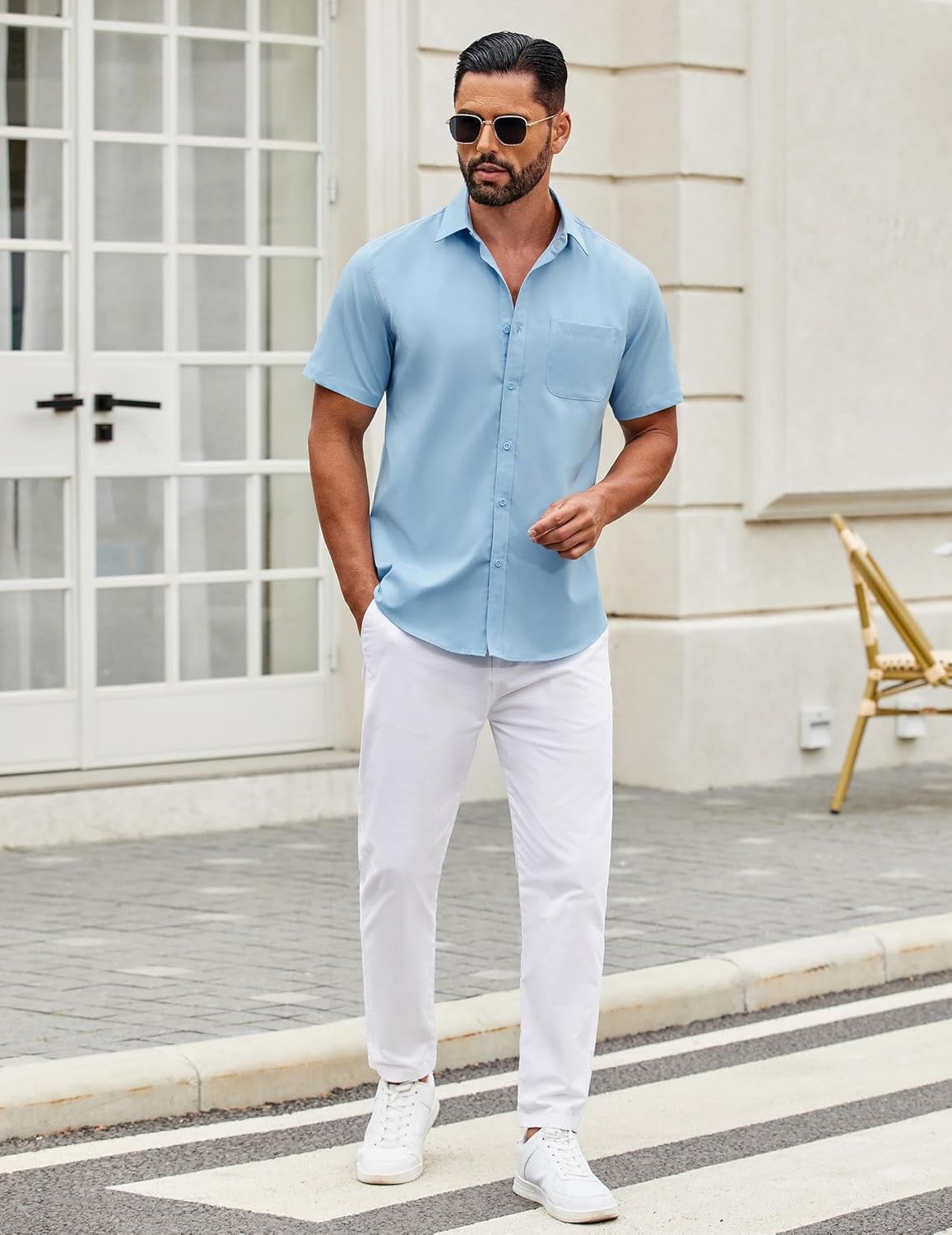 Mens Short Sleeve Casual Button Down Shirts Summer Untucked Dress Shirts - Picture 41 of 154