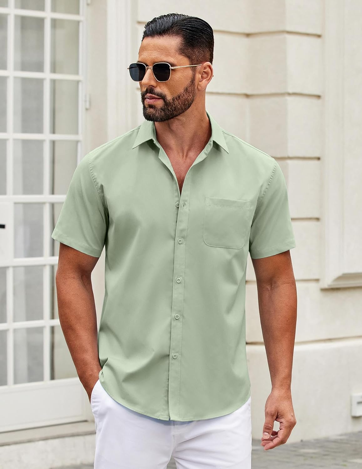 Mens Short Sleeve Casual Button Down Shirts Summer Untucked Dress Shirts - Picture 44 of 154
