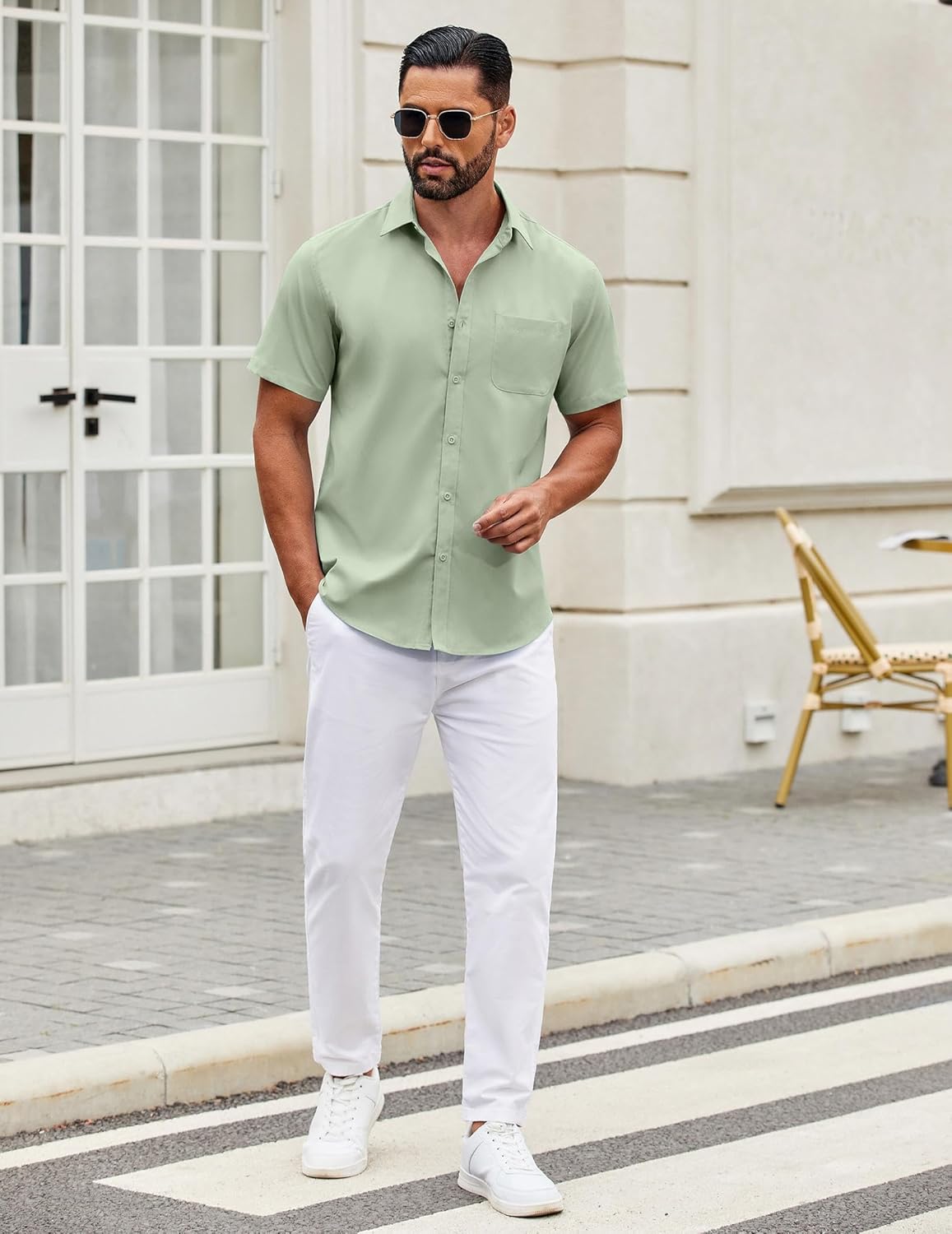 Mens Short Sleeve Casual Button Down Shirts Summer Untucked Dress Shirts - Picture 45 of 154