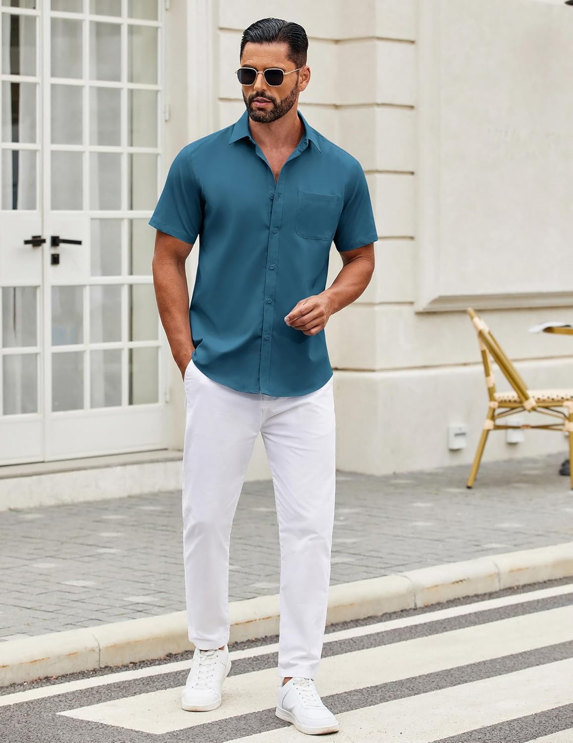 Mens Short Sleeve Casual Button Down Shirts Summer Untucked Dress Shirts - Picture 49 of 154