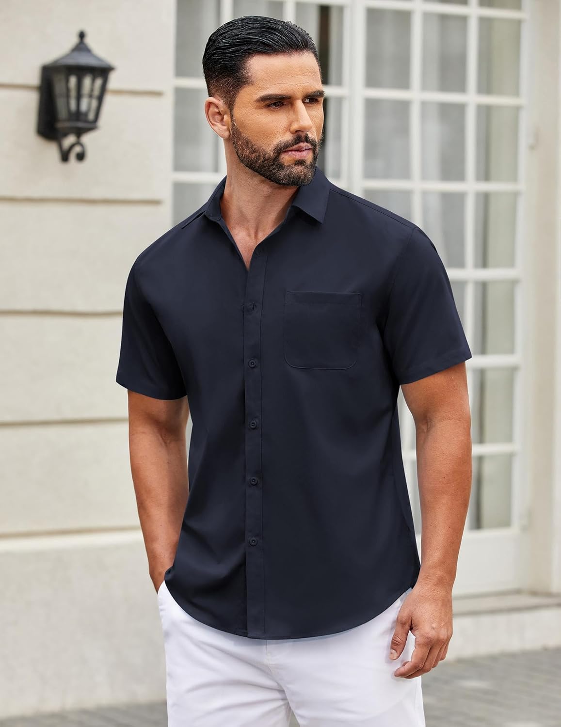 Mens Short Sleeve Casual Button Down Shirts Summer Untucked Dress Shirts - Picture 52 of 154