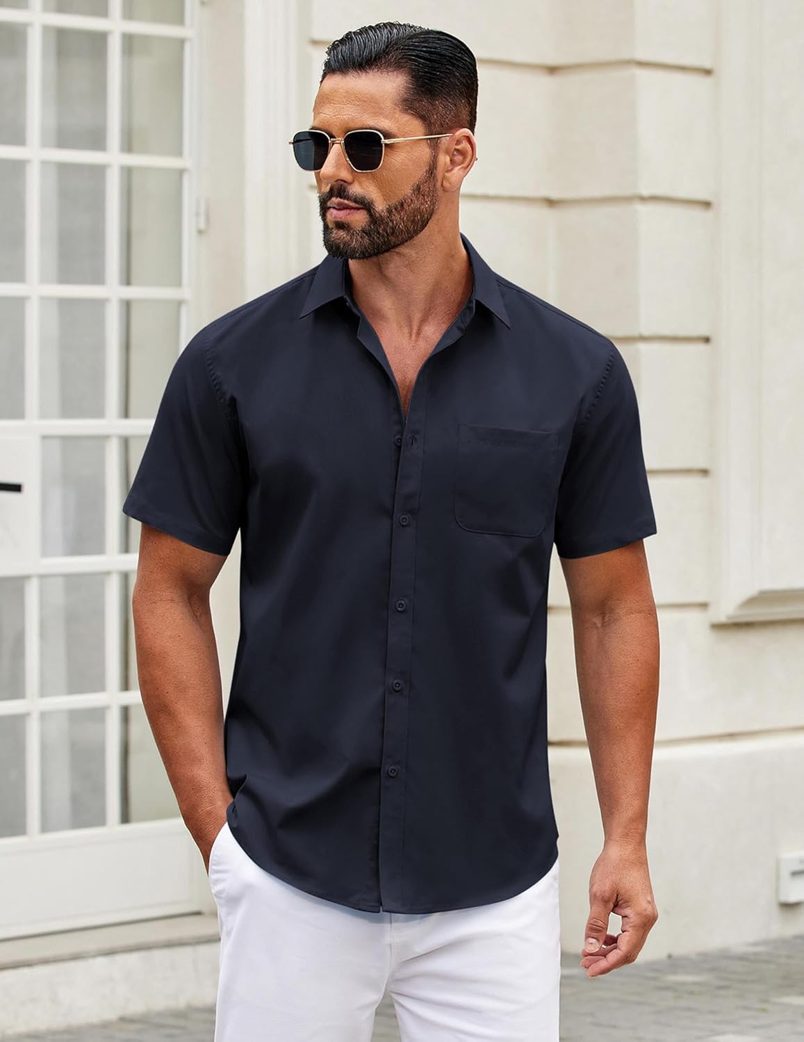 Mens Short Sleeve Casual Button Down Shirts Summer Untucked Dress Shirts - Picture 53 of 154
