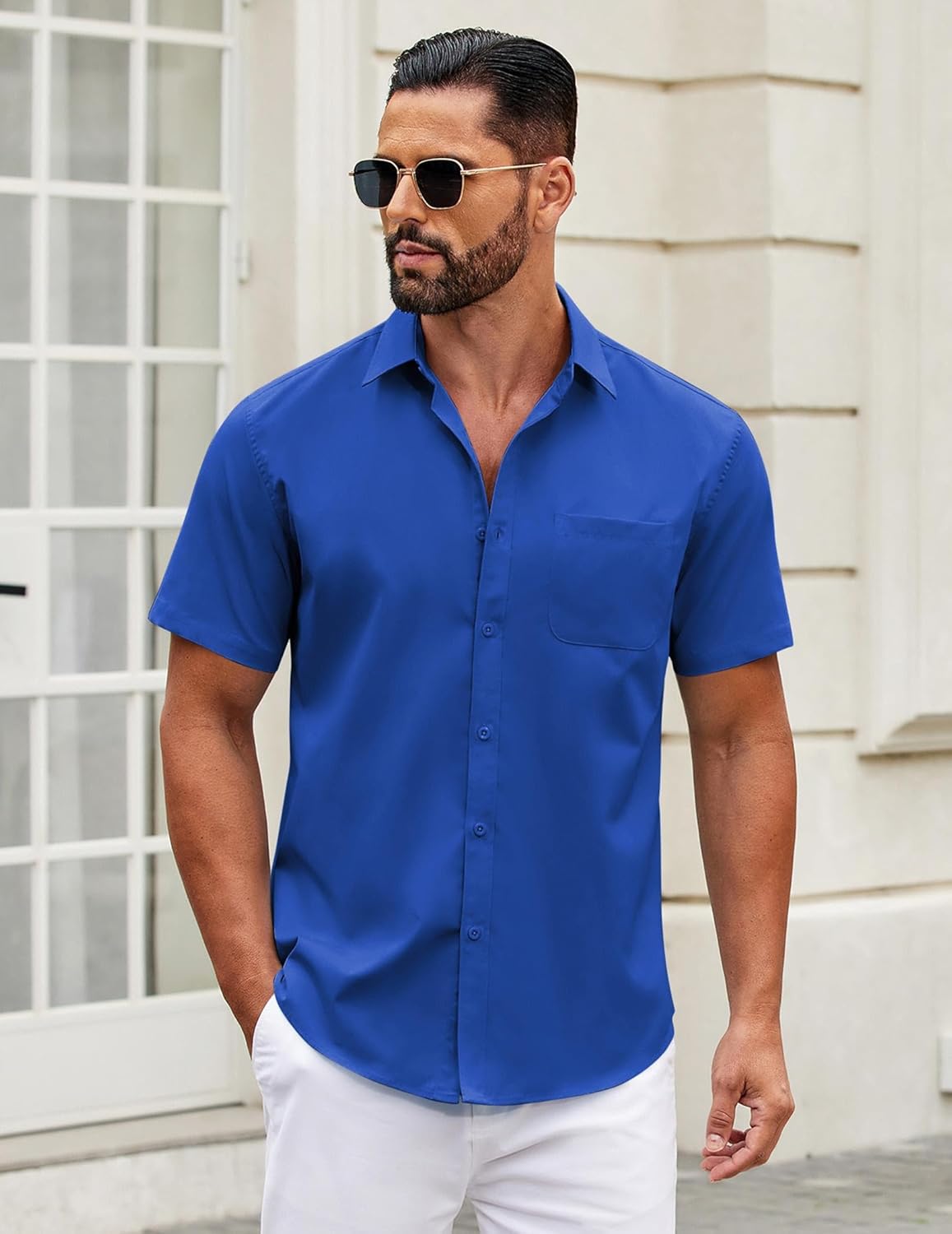 Mens Short Sleeve Casual Button Down Shirts Summer Untucked Dress Shirts - Picture 56 of 154