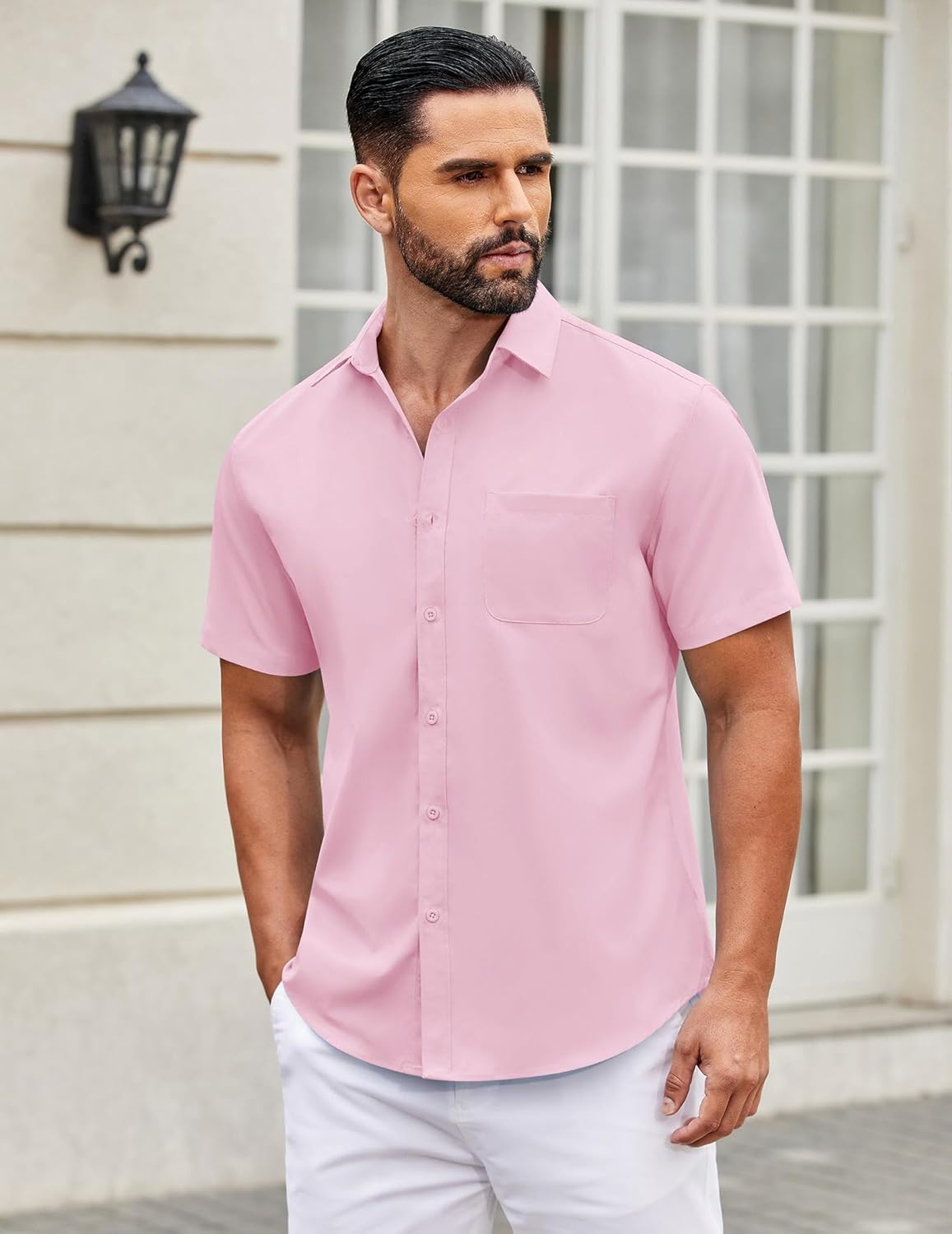 Mens Short Sleeve Casual Button Down Shirts Summer Untucked Dress Shirts - Picture 60 of 154
