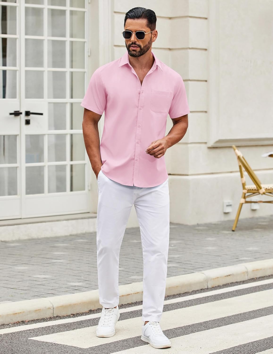 Mens Short Sleeve Casual Button Down Shirts Summer Untucked Dress Shirts - Picture 61 of 154