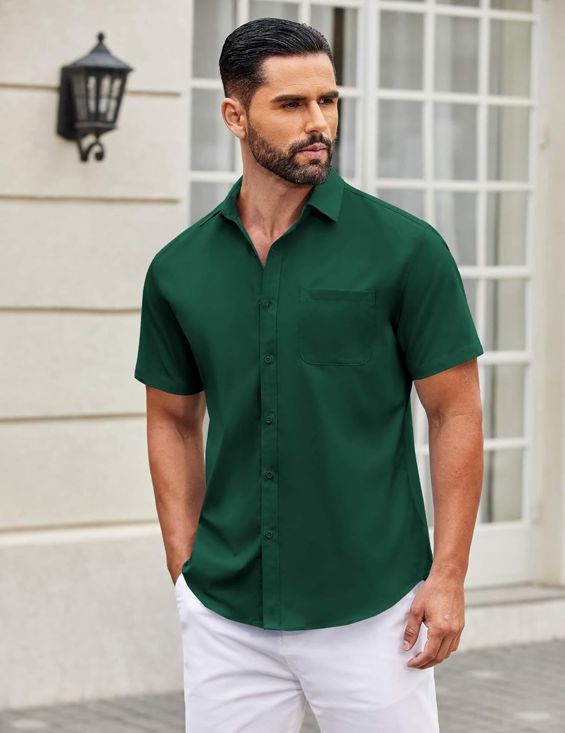 Mens Short Sleeve Casual Button Down Shirts Summer Untucked Dress Shirts - Picture 64 of 154