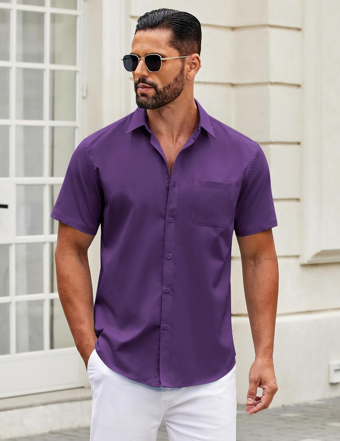 Mens Short Sleeve Casual Button Down Shirts Summer Untucked Dress Shirts - Picture 68 of 154