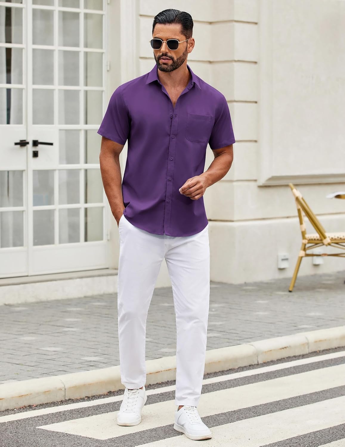 Mens Short Sleeve Casual Button Down Shirts Summer Untucked Dress Shirts - Picture 69 of 154