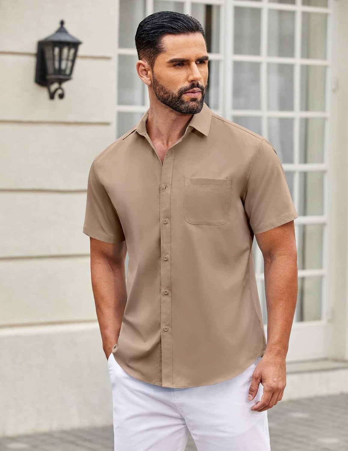 Mens Short Sleeve Casual Button Down Shirts Summer Untucked Dress Shirts - Picture 72 of 154