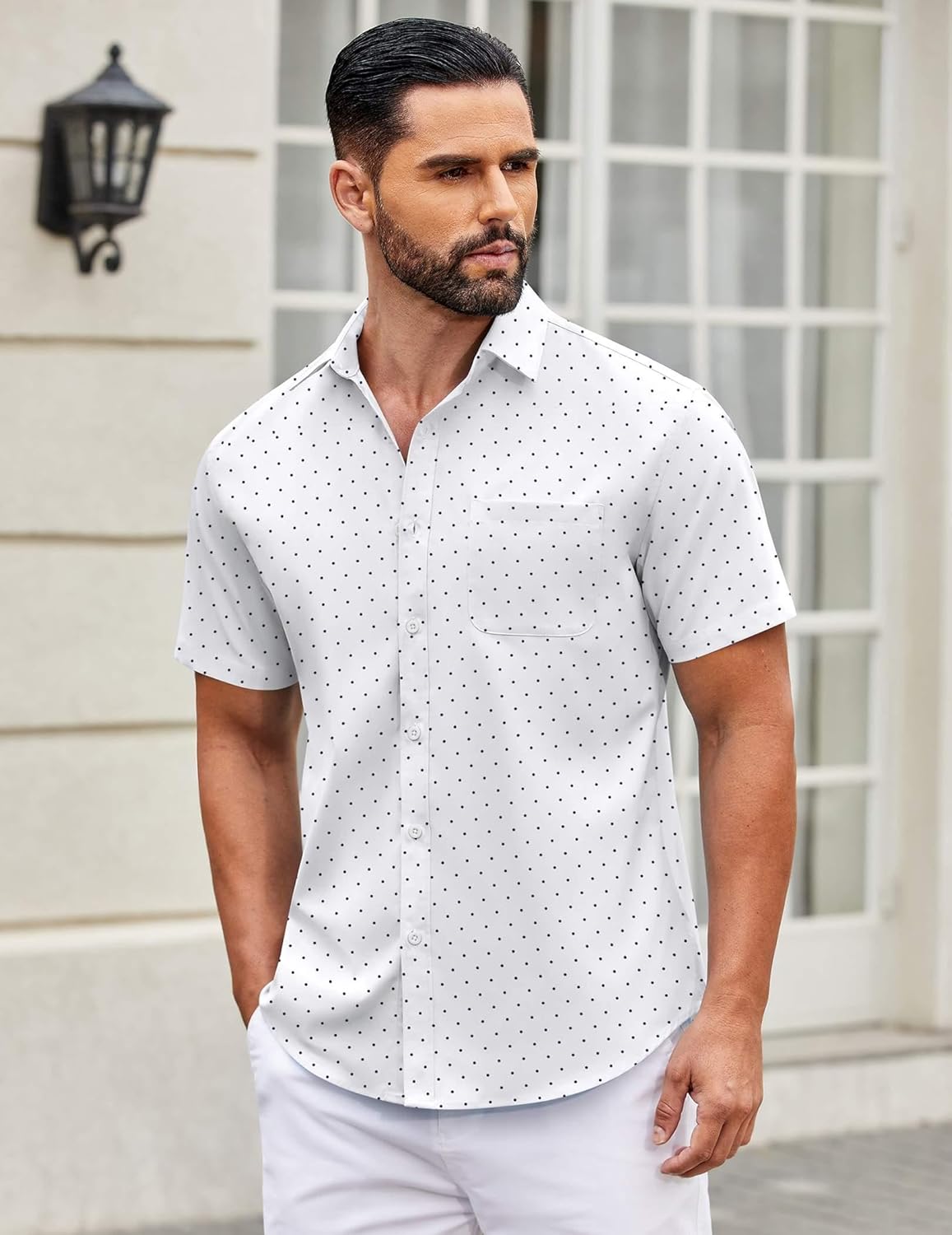 Mens Short Sleeve Casual Button Down Shirts Summer Untucked Dress Shirts - Picture 76 of 154