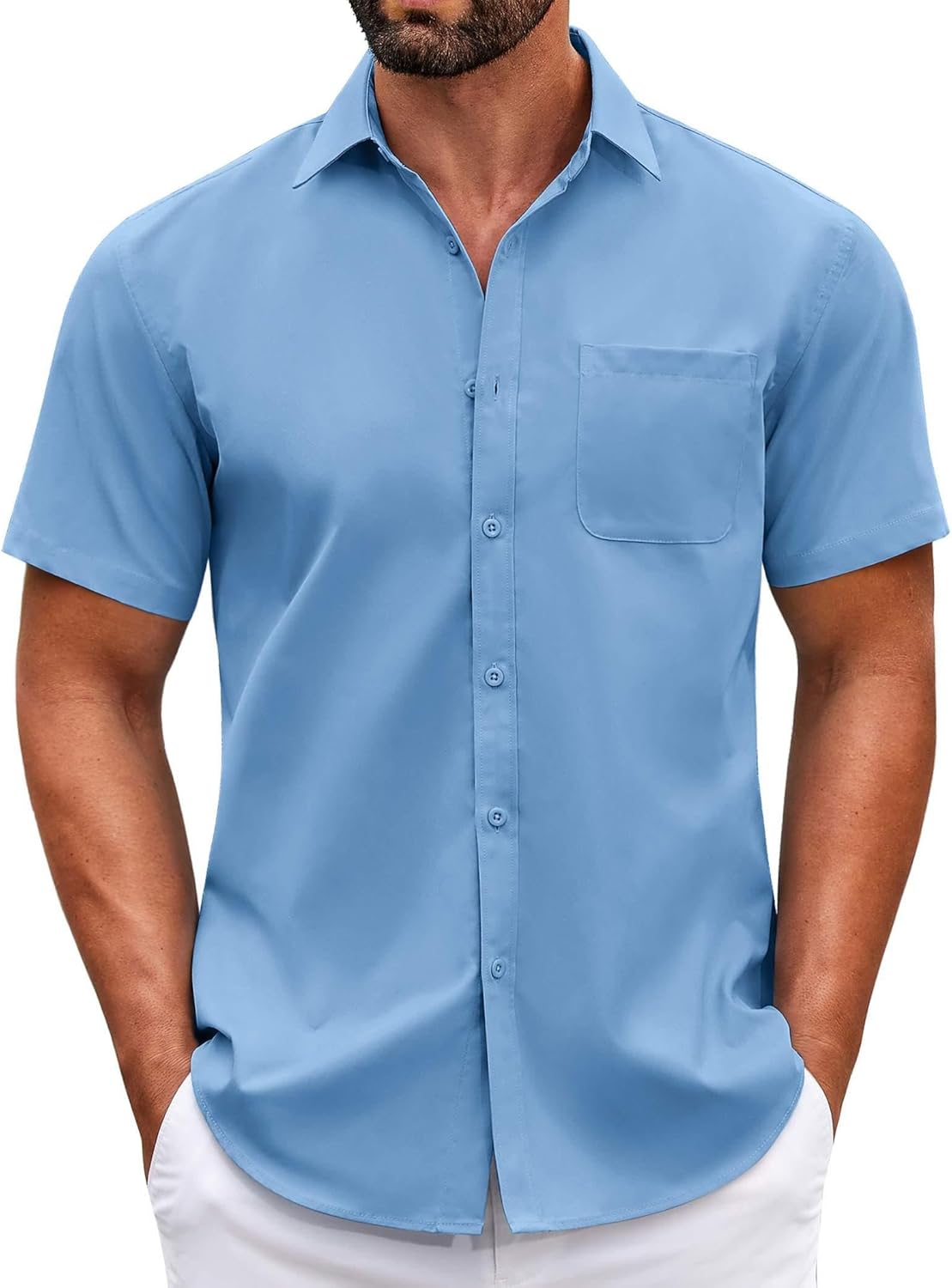 Mens Short Sleeve Casual Button Down Shirts Summer Untucked Dress Shirts - Picture 79 of 154