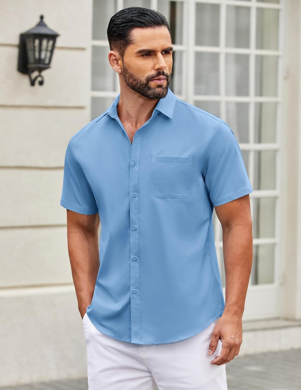 Mens Short Sleeve Casual Button Down Shirts Summer Untucked Dress Shirts - Picture 80 of 154
