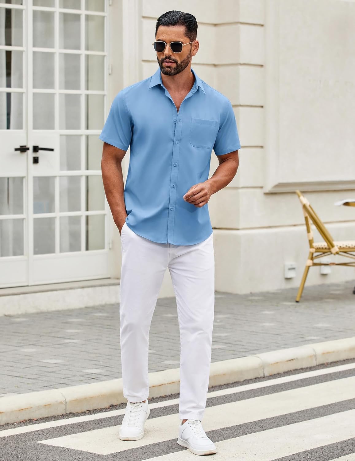 Mens Short Sleeve Casual Button Down Shirts Summer Untucked Dress Shirts - Picture 81 of 154