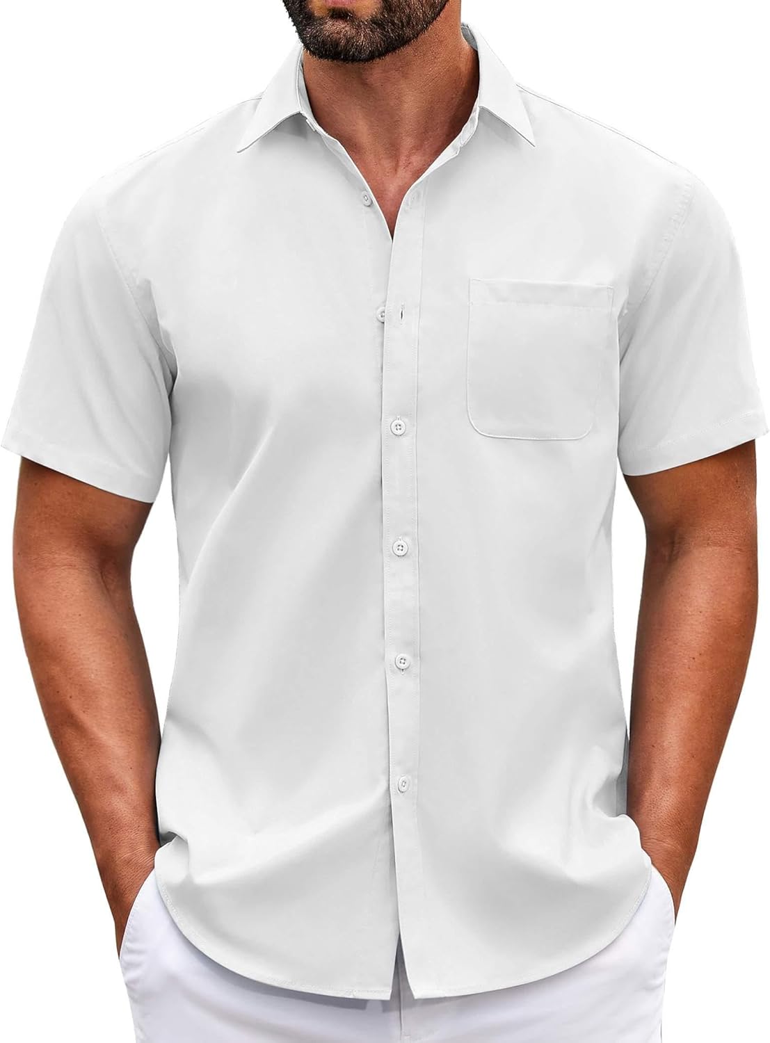 Mens Short Sleeve Casual Button Down Shirts Summer Untucked Dress Shirts - Picture 83 of 154