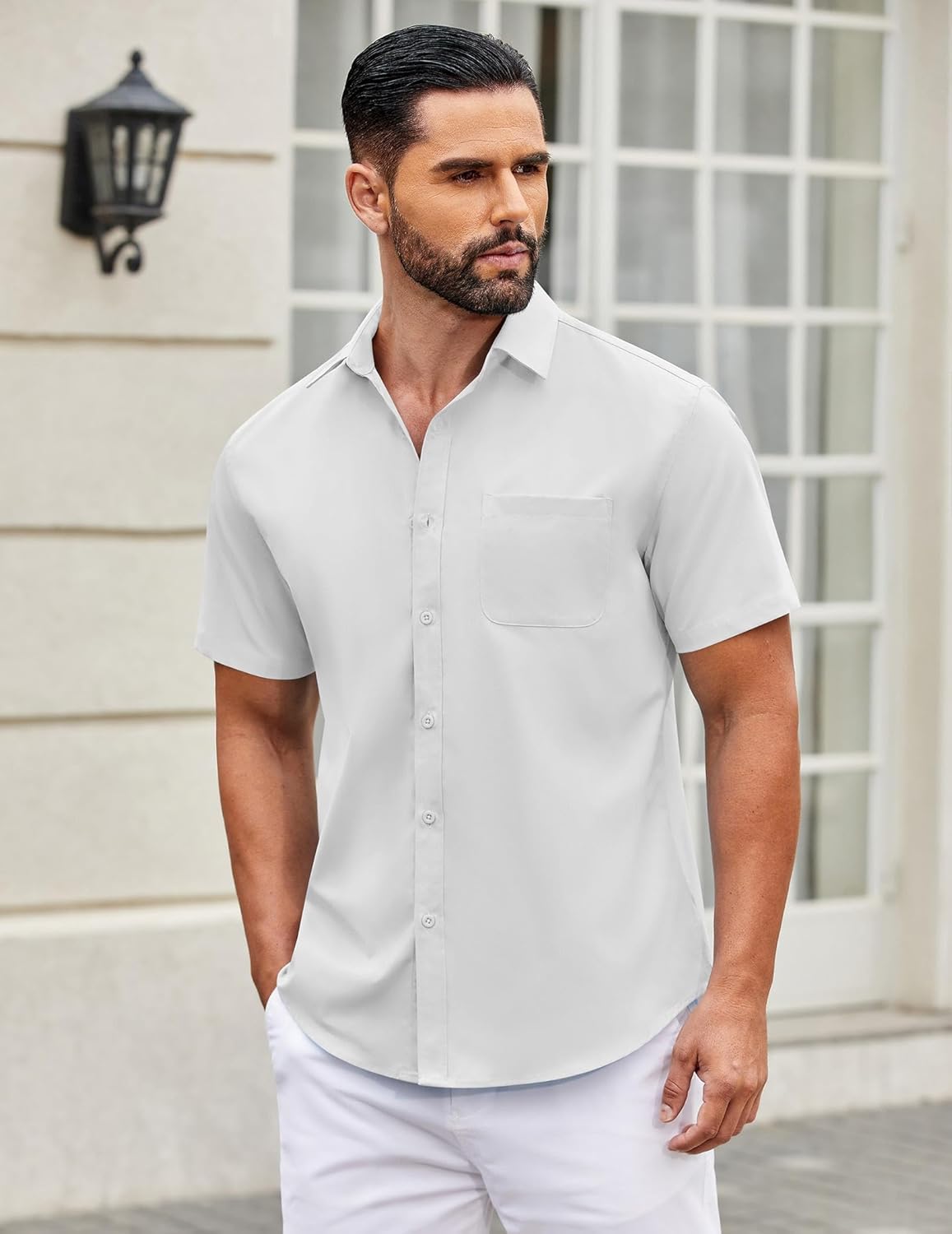Mens Short Sleeve Casual Button Down Shirts Summer Untucked Dress Shirts - Picture 84 of 154