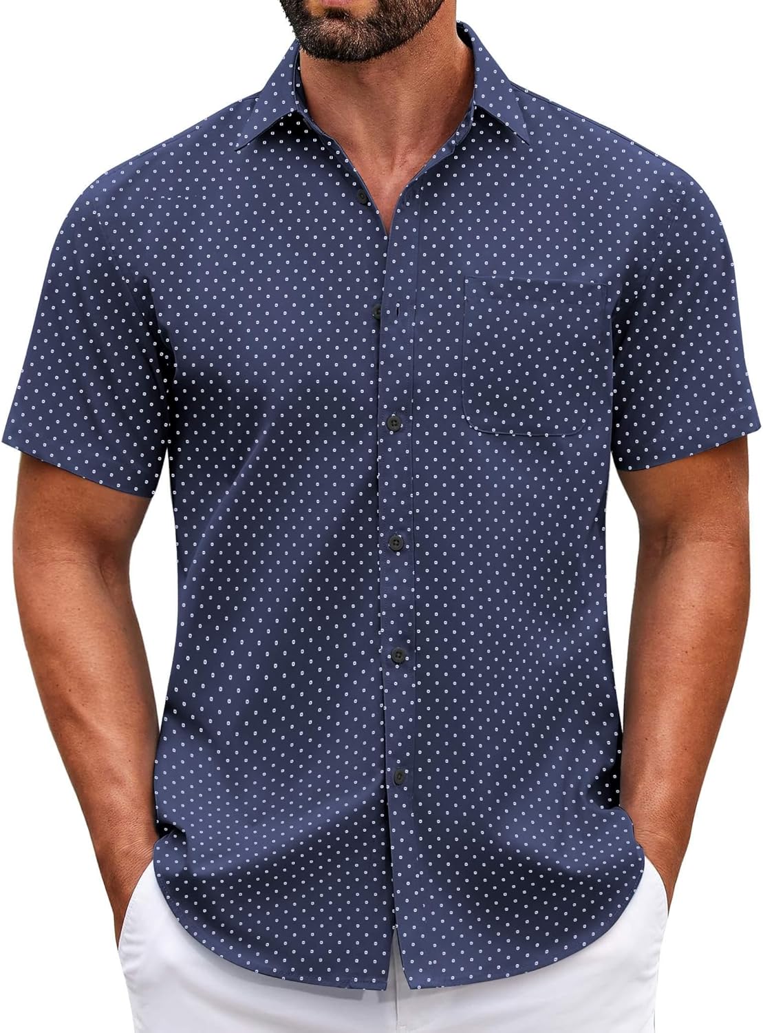 Mens Short Sleeve Casual Button Down Shirts Summer Untucked Dress Shirts - Picture 91 of 154