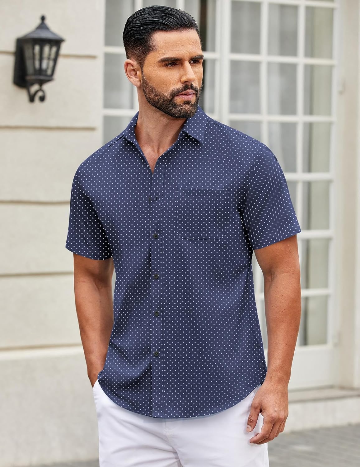 Mens Short Sleeve Casual Button Down Shirts Summer Untucked Dress Shirts - Picture 92 of 154