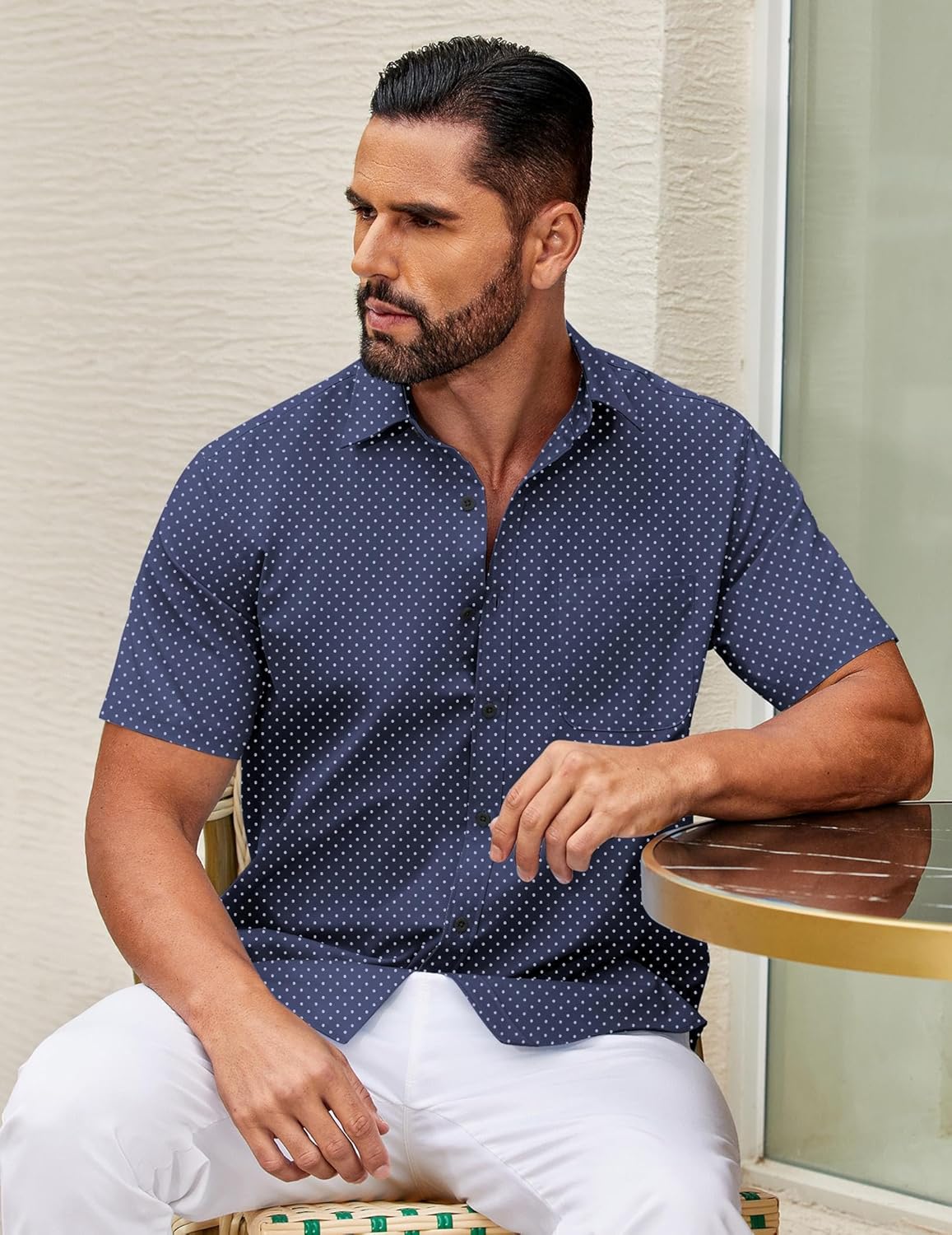 Mens Short Sleeve Casual Button Down Shirts Summer Untucked Dress Shirts - Picture 93 of 154