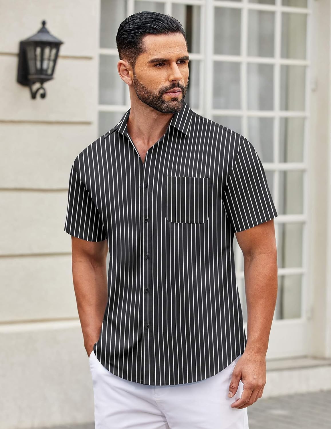 Mens Short Sleeve Casual Button Down Shirts Summer Untucked Dress Shirts - Picture 96 of 154