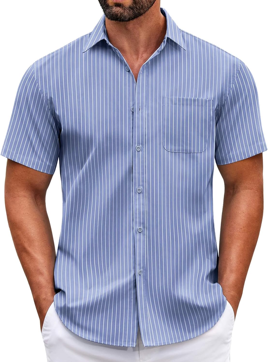 Mens Short Sleeve Casual Button Down Shirts Summer Untucked Dress Shirts - Picture 99 of 154