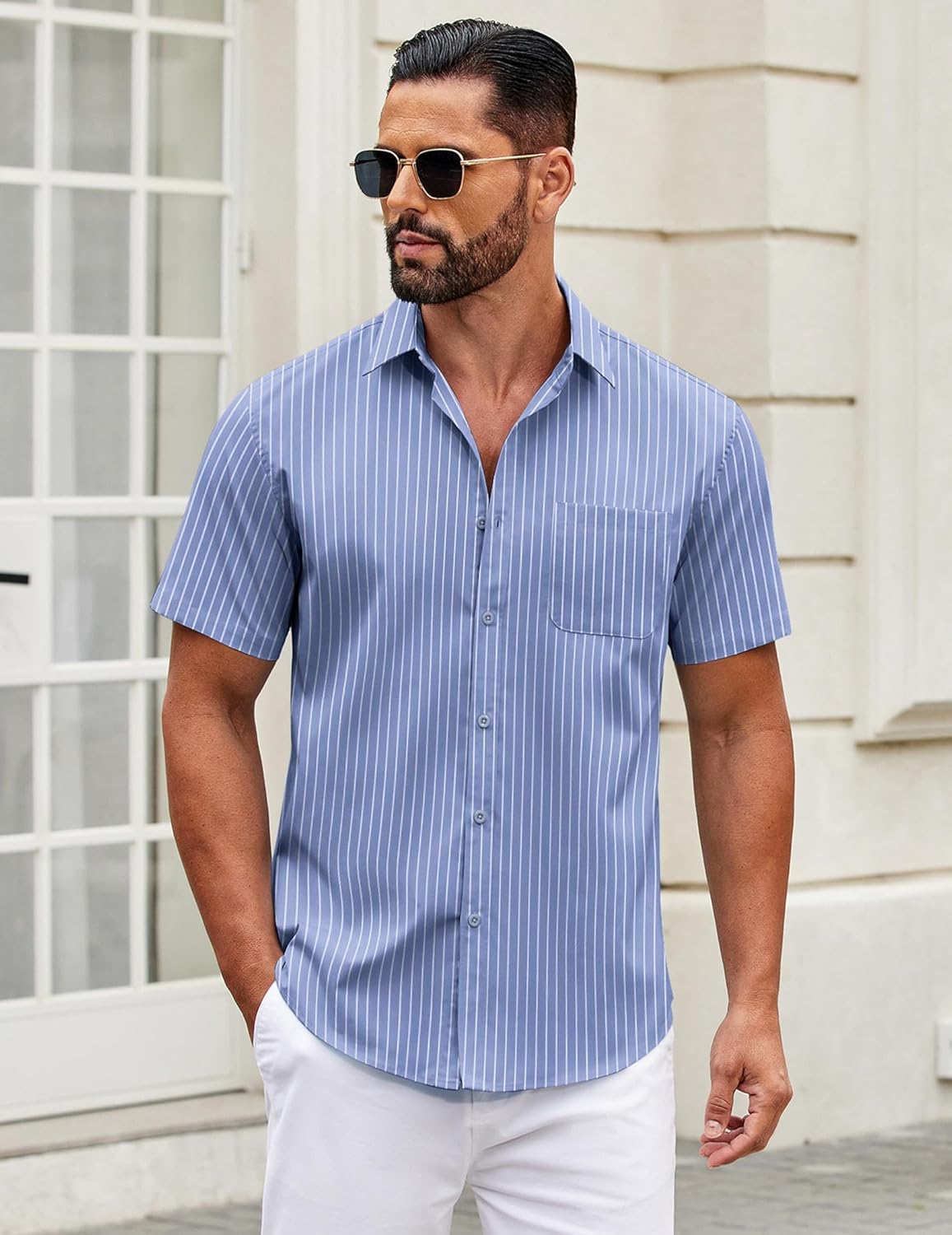 Mens Short Sleeve Casual Button Down Shirts Summer Untucked Dress Shirts - Picture 100 of 154