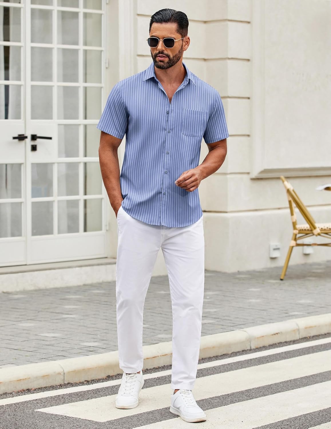 Mens Short Sleeve Casual Button Down Shirts Summer Untucked Dress Shirts - Picture 101 of 154