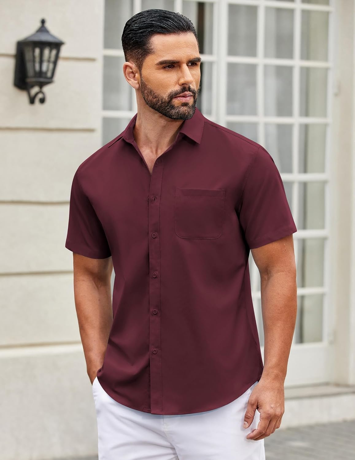 Mens Short Sleeve Casual Button Down Shirts Summer Untucked Dress Shirts - Picture 104 of 154