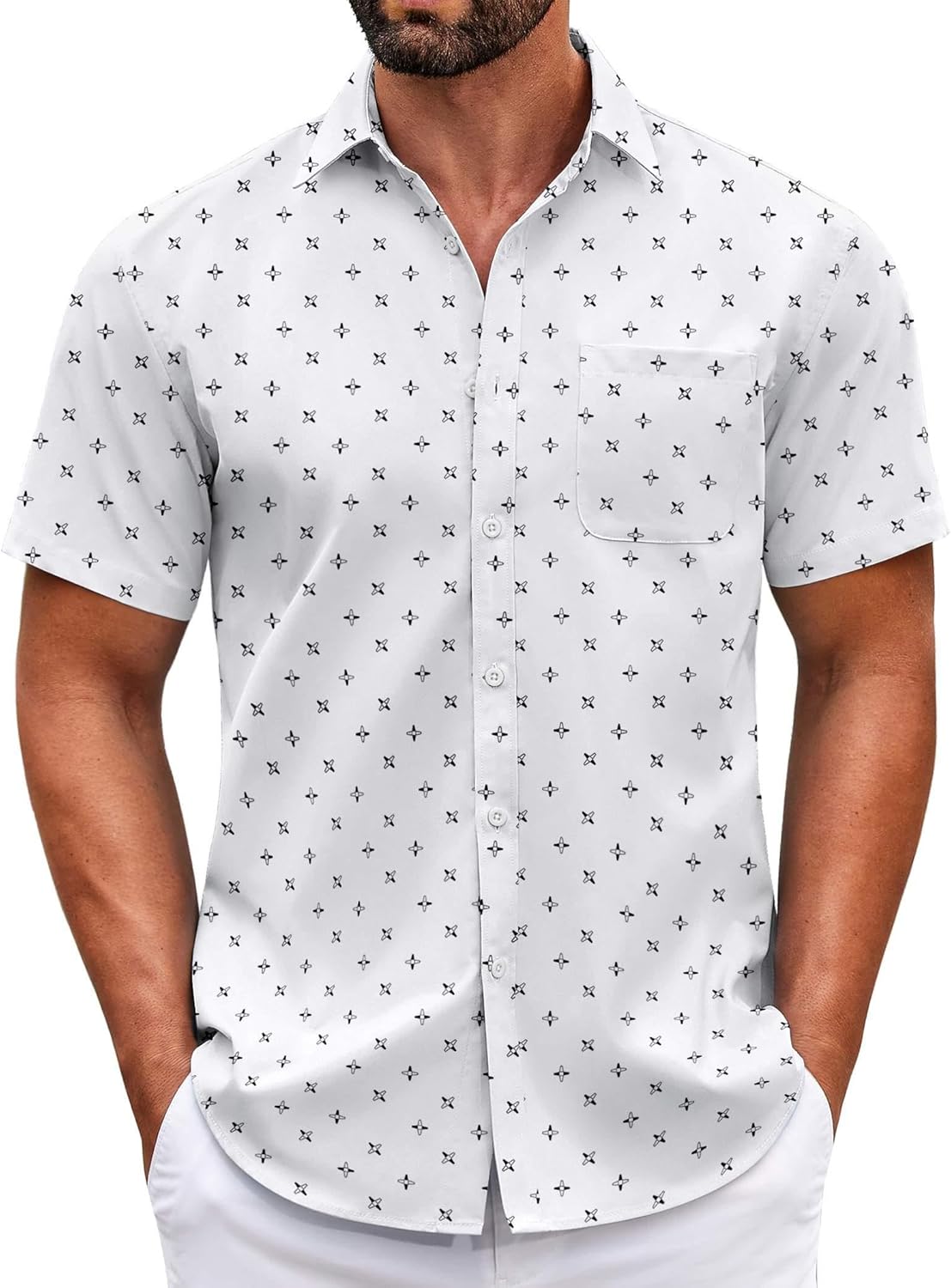 Mens Short Sleeve Casual Button Down Shirts Summer Untucked Dress Shirts - Picture 107 of 154