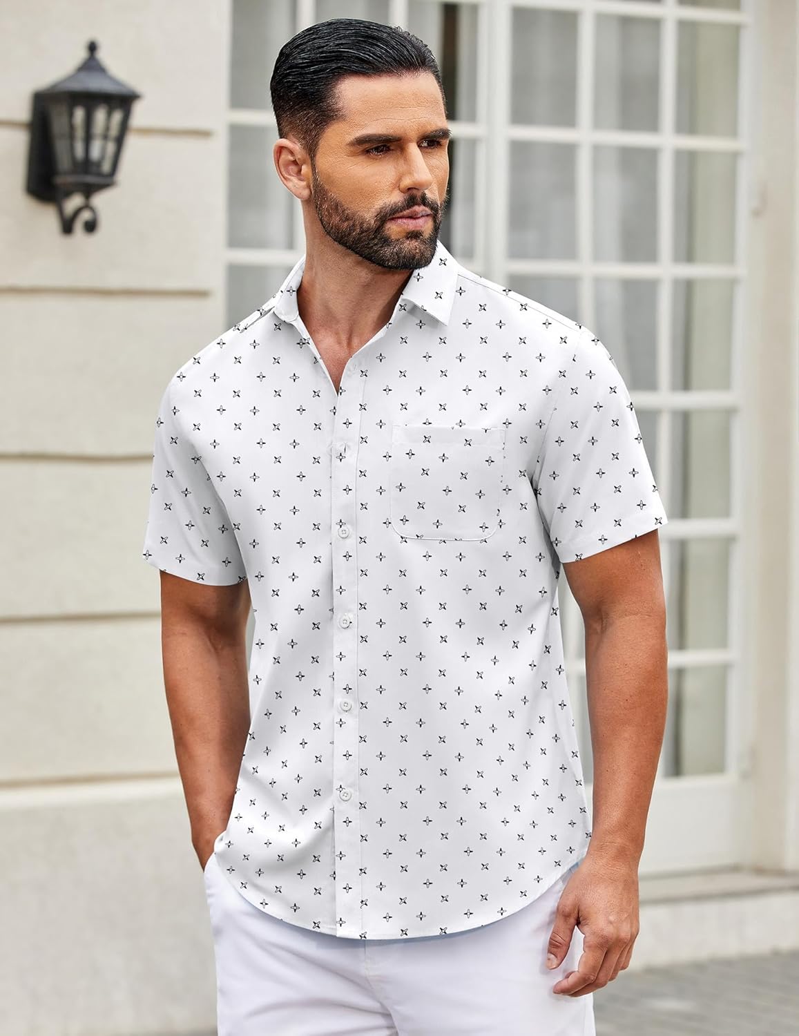 Mens Short Sleeve Casual Button Down Shirts Summer Untucked Dress Shirts - Picture 108 of 154