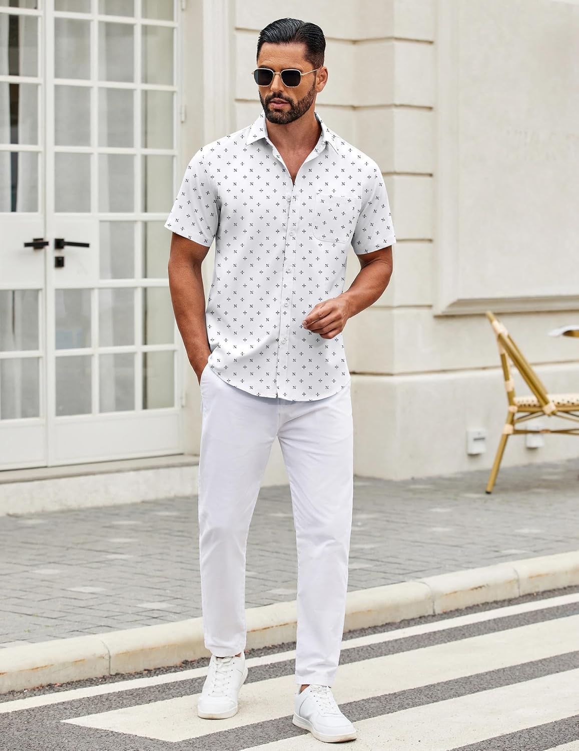 Mens Short Sleeve Casual Button Down Shirts Summer Untucked Dress Shirts - Picture 109 of 154