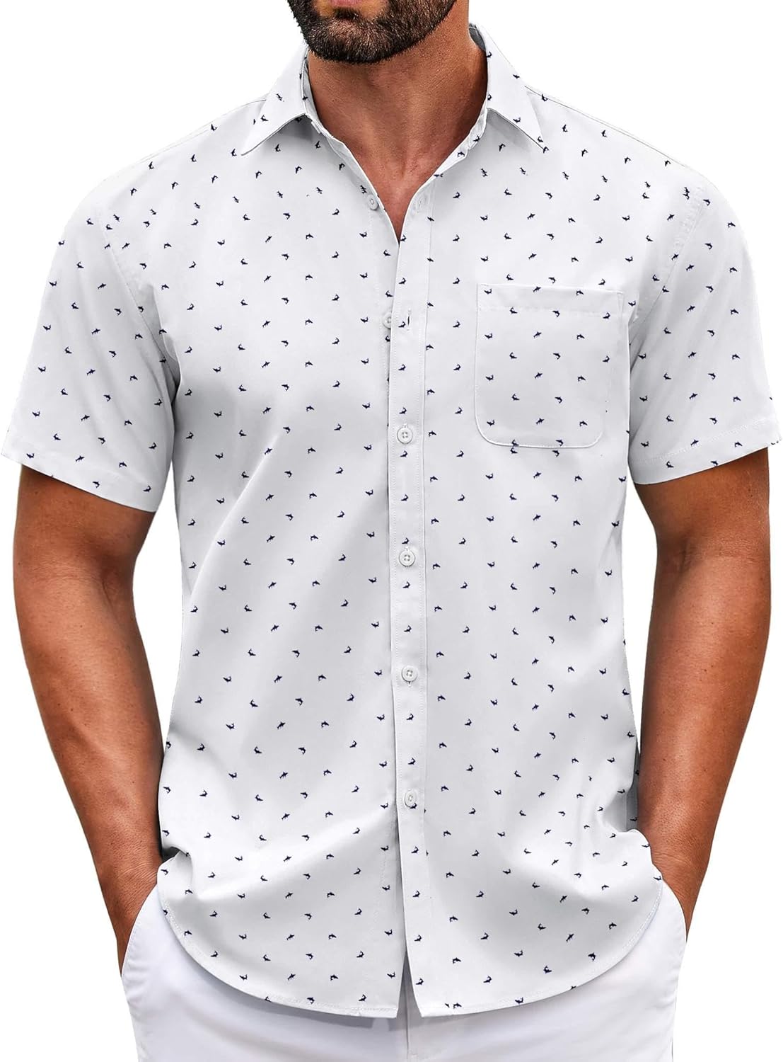 Mens Short Sleeve Casual Button Down Shirts Summer Untucked Dress Shirts - Picture 111 of 154