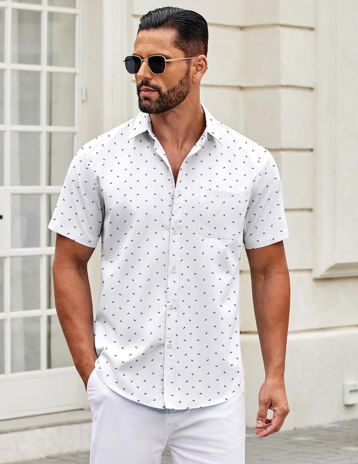 Mens Short Sleeve Casual Button Down Shirts Summer Untucked Dress Shirts - Picture 112 of 154