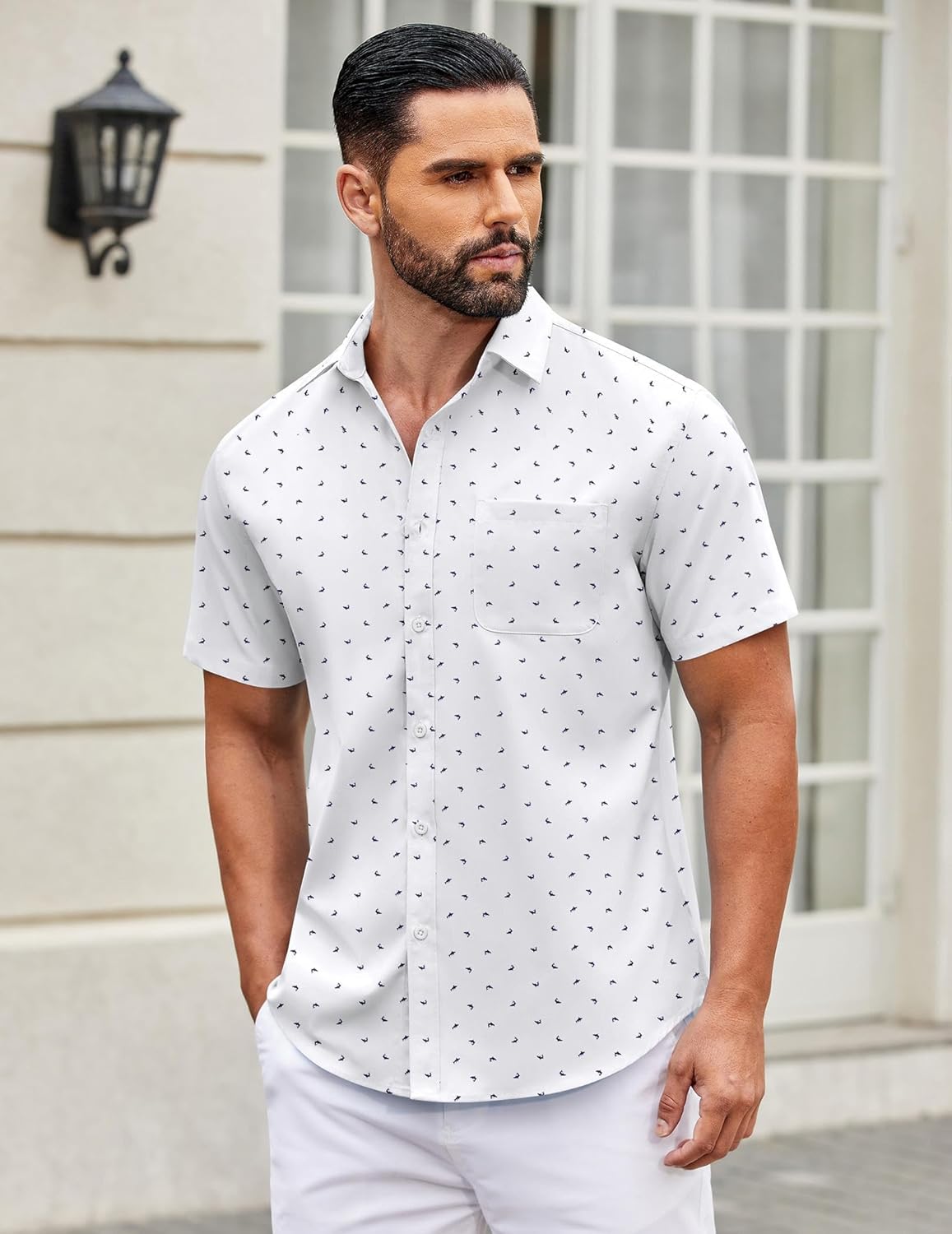 Mens Short Sleeve Casual Button Down Shirts Summer Untucked Dress Shirts - Picture 113 of 154