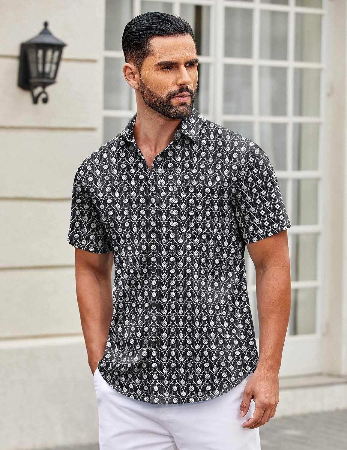 Mens Short Sleeve Casual Button Down Shirts Summer Untucked Dress Shirts - Picture 116 of 154
