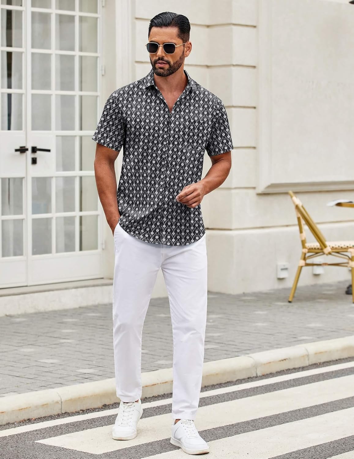 Mens Short Sleeve Casual Button Down Shirts Summer Untucked Dress Shirts - Picture 117 of 154