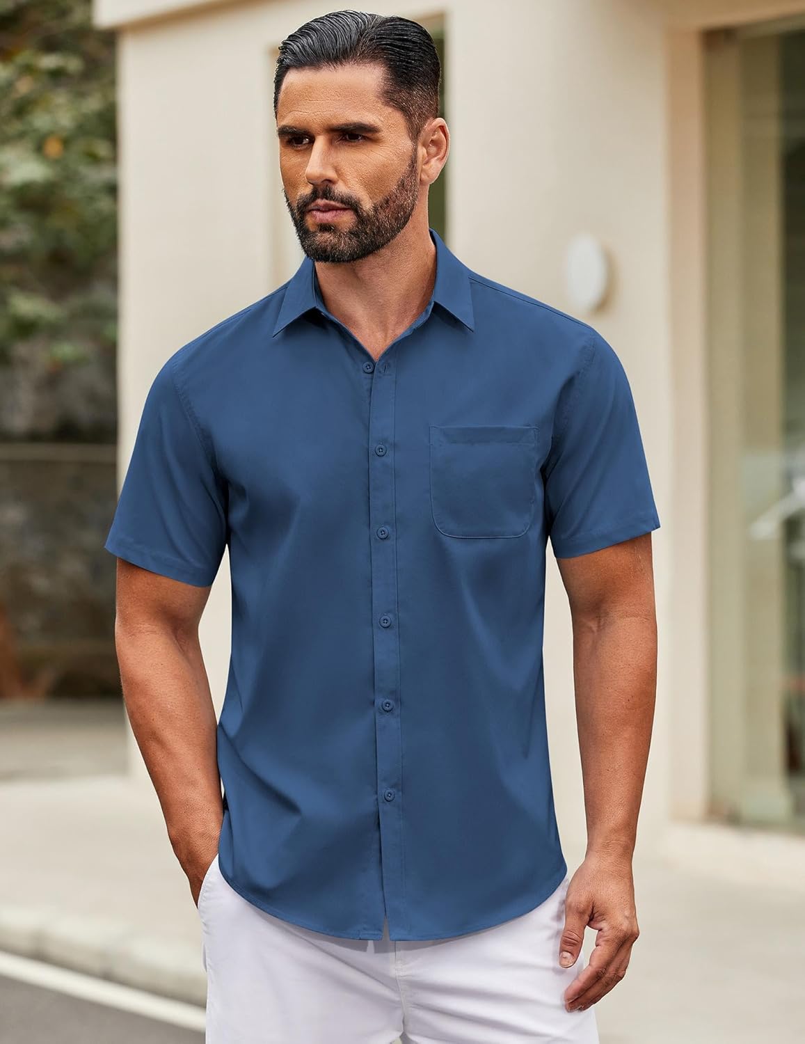 Mens Short Sleeve Casual Button Down Shirts Summer Untucked Dress Shirts - Picture 120 of 154
