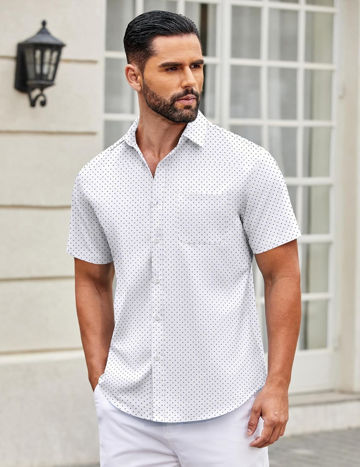 Mens Short Sleeve Casual Button Down Shirts Summer Untucked Dress Shirts - Picture 132 of 154