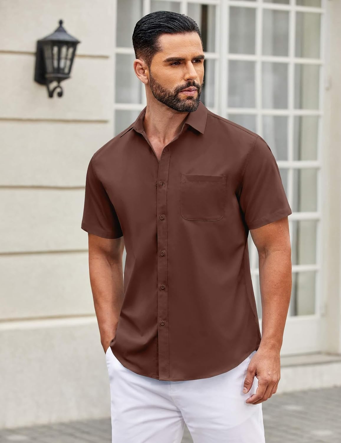 Mens Short Sleeve Casual Button Down Shirts Summer Untucked Dress Shirts - Picture 136 of 154