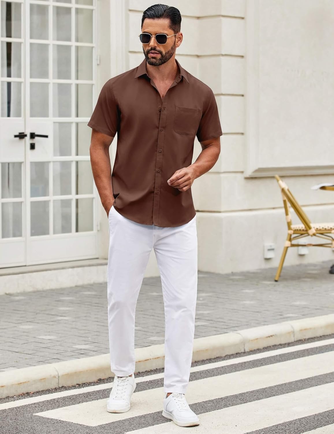 Mens Short Sleeve Casual Button Down Shirts Summer Untucked Dress Shirts - Picture 138 of 154
