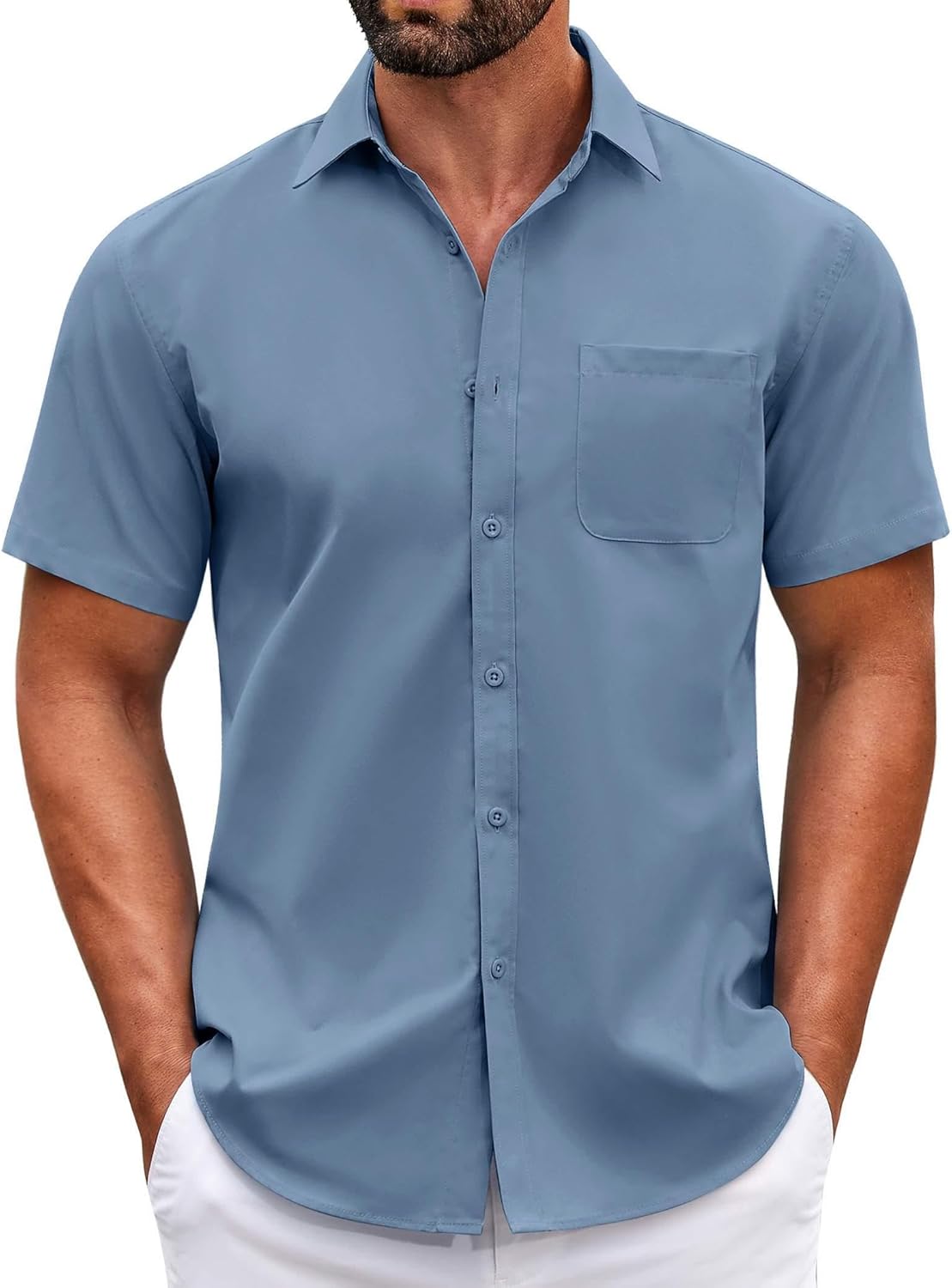 Mens Short Sleeve Casual Button Down Shirts Summer Untucked Dress Shirts - Picture 139 of 154