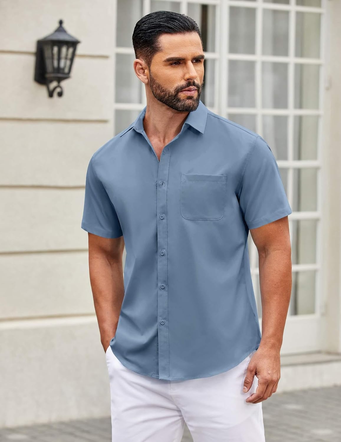 Mens Short Sleeve Casual Button Down Shirts Summer Untucked Dress Shirts - Picture 140 of 154
