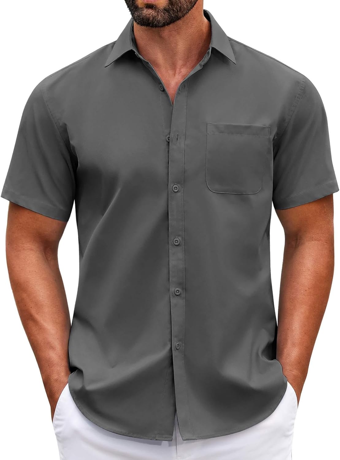 Mens Short Sleeve Casual Button Down Shirts Summer Untucked Dress Shirts - Picture 143 of 154