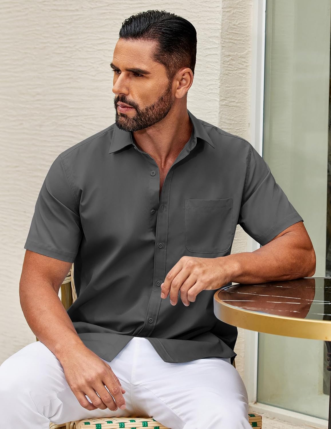 Mens Short Sleeve Casual Button Down Shirts Summer Untucked Dress Shirts - Picture 145 of 154