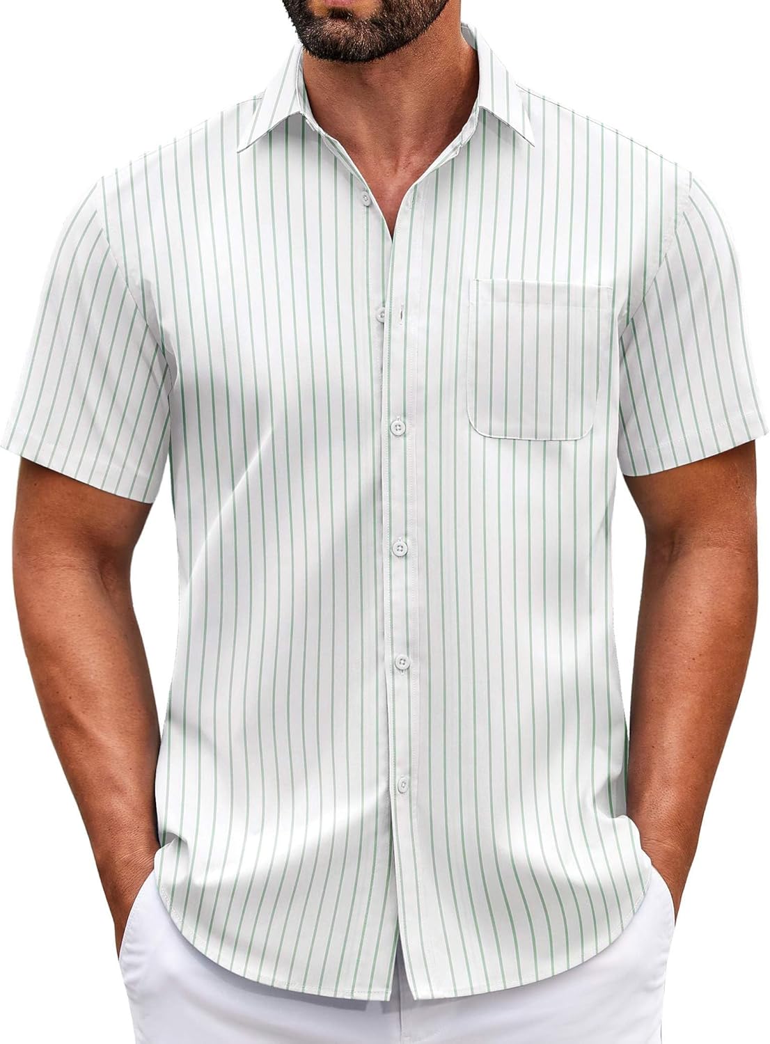 Mens Short Sleeve Casual Button Down Shirts Summer Untucked Dress Shirts - Picture 147 of 154