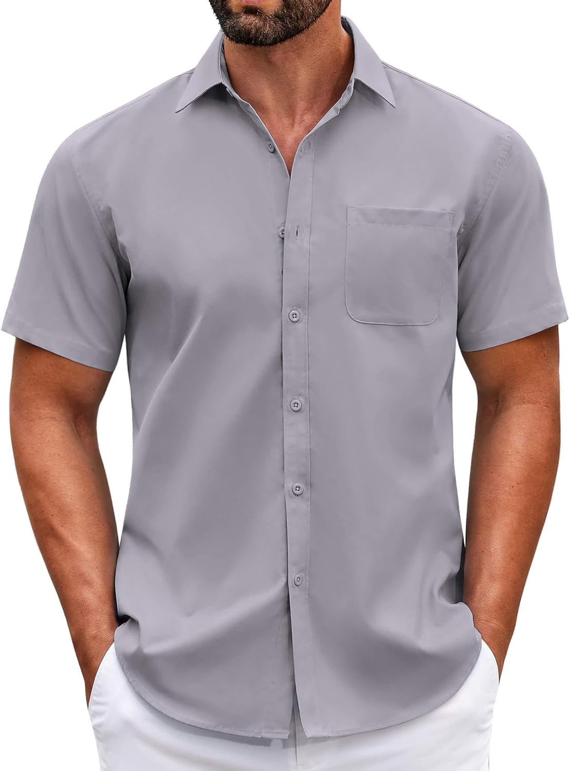 Mens Short Sleeve Casual Button Down Shirts Summer Untucked Dress Shirts - Picture 151 of 154