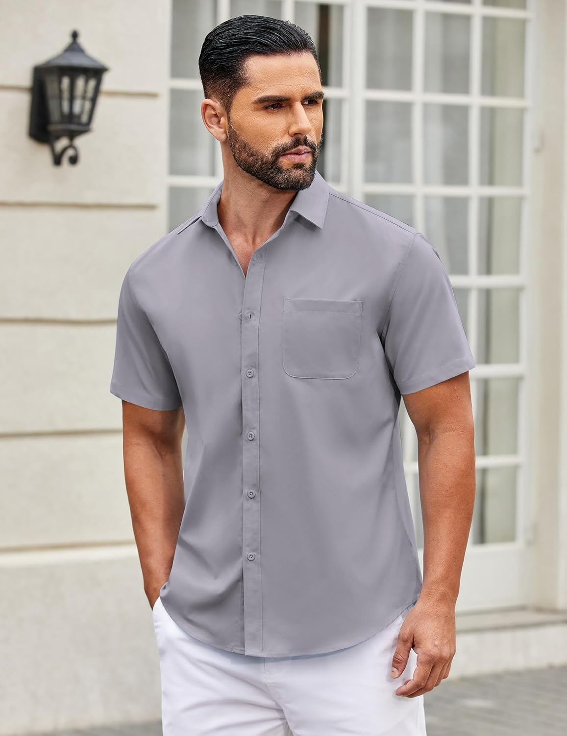 Mens Short Sleeve Casual Button Down Shirts Summer Untucked Dress Shirts - Picture 152 of 154
